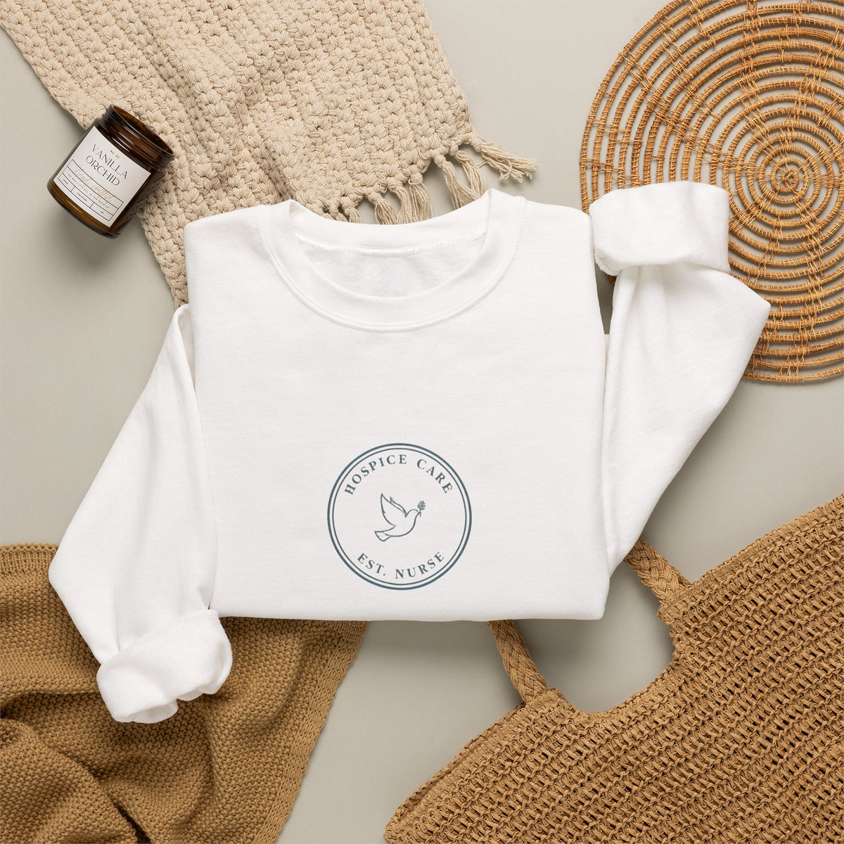 Hospice Nurse Minimal Vintage Badge Hospice Care Crewneck Sweatshirt