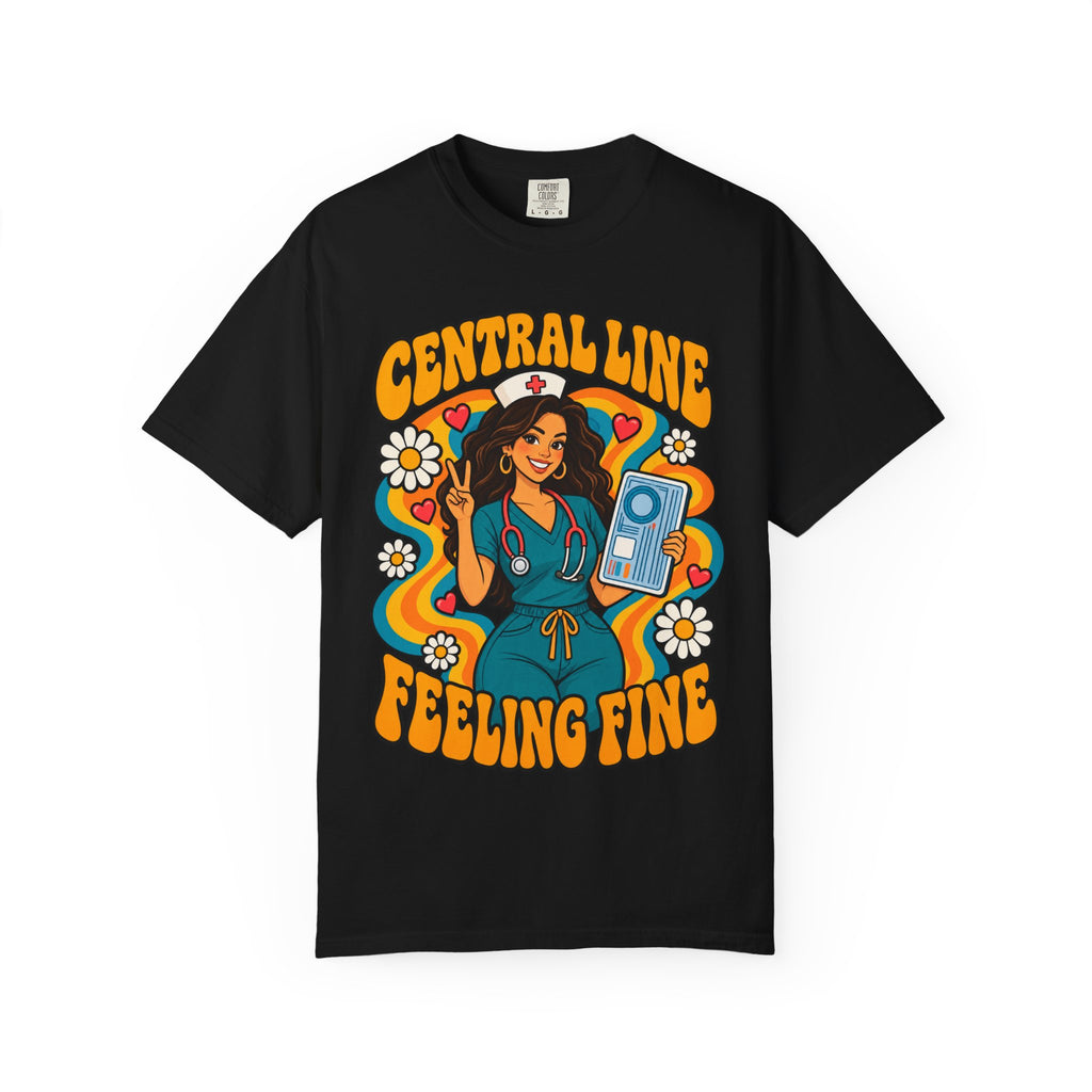 Central Line Feeling Fine ICU Nurse Tee (Long Waves)