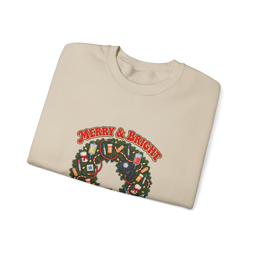 Merry & Bright and Fully Charted Christmas Nurse Crewneck Sweatshirt