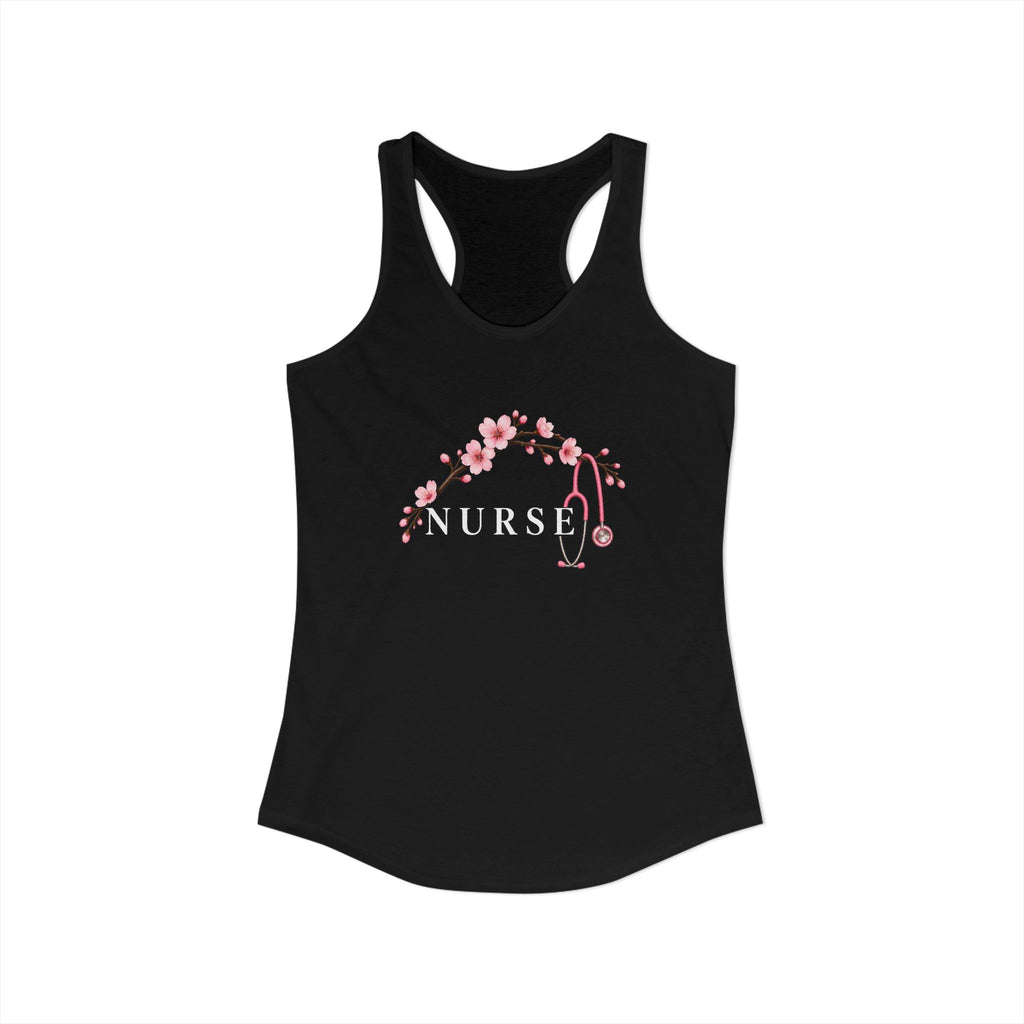 Nurse Cherry Blossom Stethoscope Floral Women's Racerback Tank Top