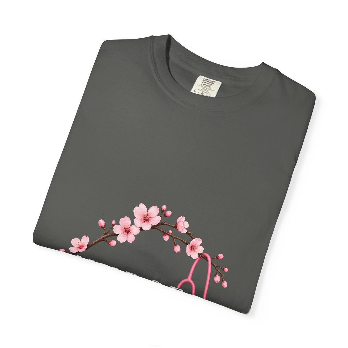 Nurse Cherry Blossom Stethoscope Floral Comfort Colors T-Shirt