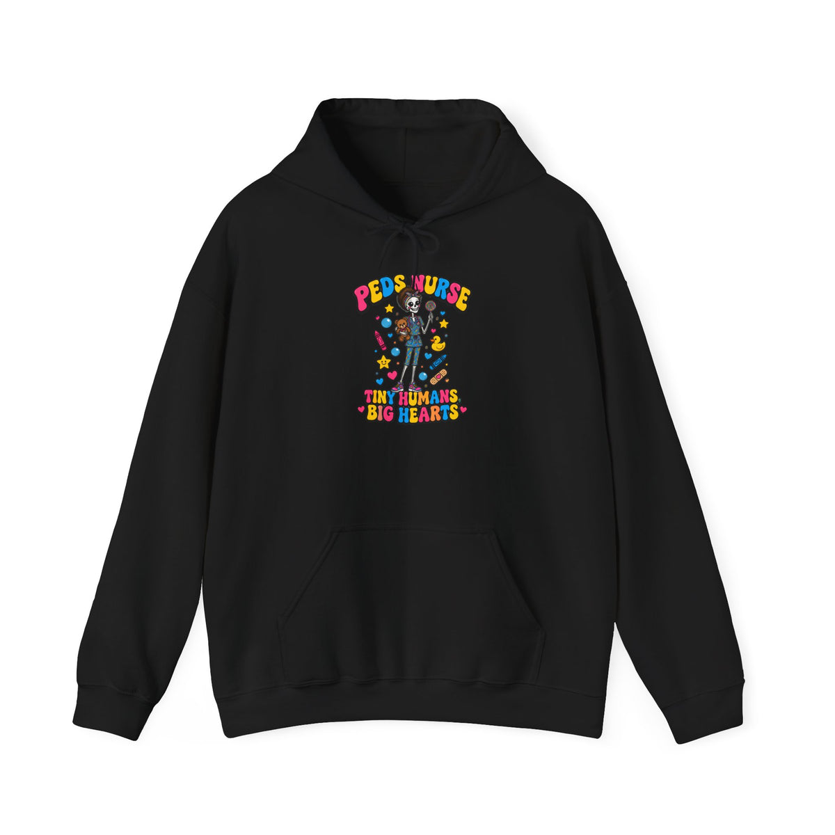 Peds Nurse Tiny Humans Big Hearts Skinny Skeleton Hoodie