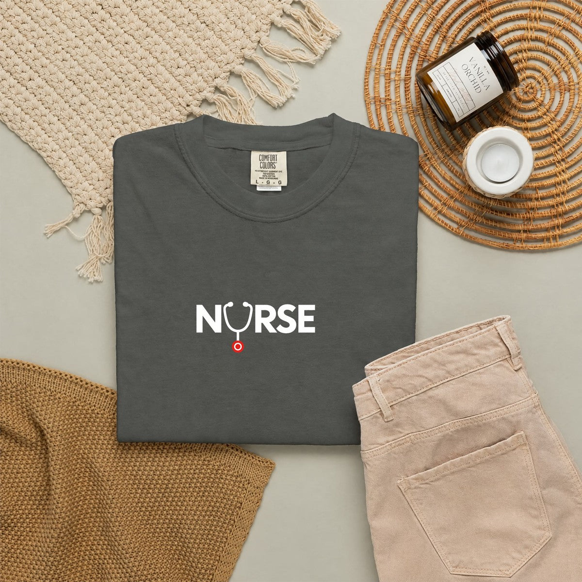 Nurse Stethoscope U Comfort Colors T-Shirt folded