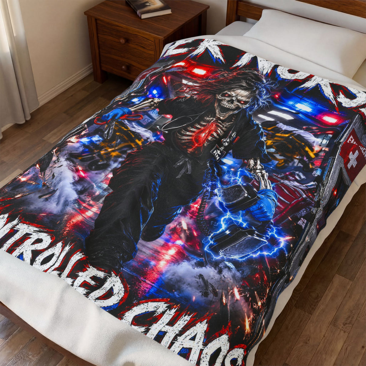 ER Nurse Controlled Chaos Skeleton Velveteen Plush Blanket