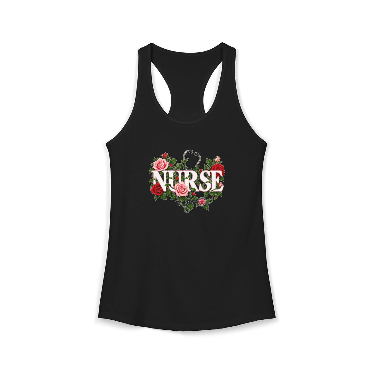 Nurse Roses and Stethoscope Floral Women's Racerback Tank Top