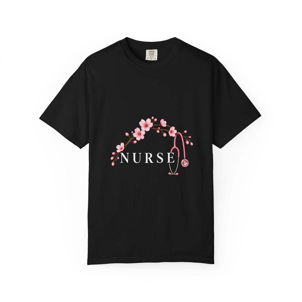 Nurse Cherry Blossom Stethoscope Floral Comfort Colors T-Shirt