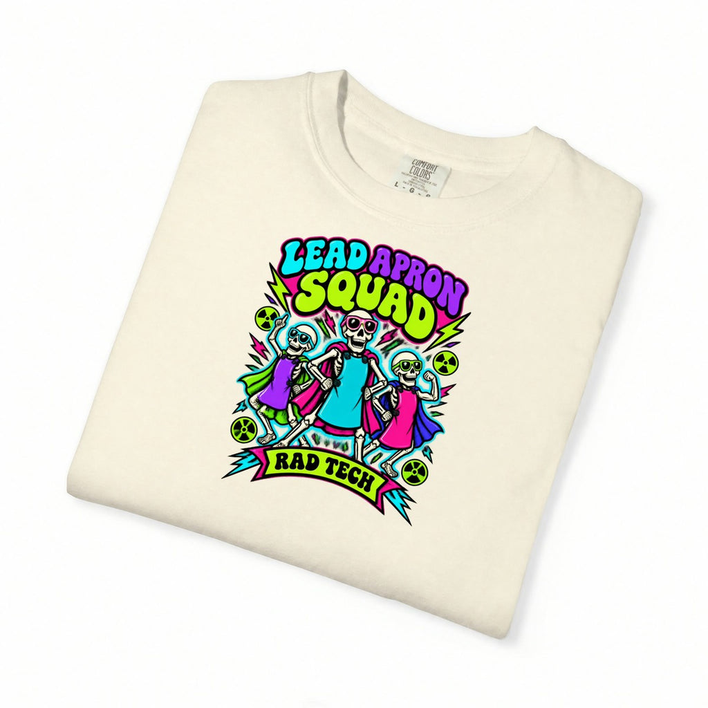 Lead Apron Squad Rad Tech Skeleton Comfort Colors T-Shirt folded
