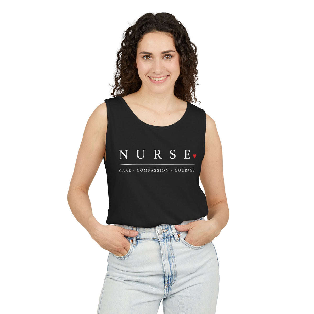 Nurse Care Compassion Courage Minimal Comfort Colors Tank Top