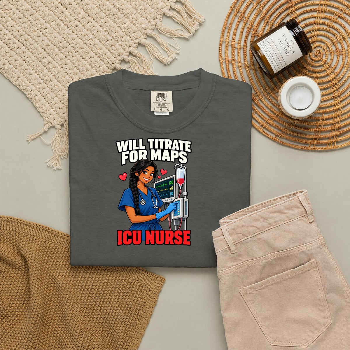 Will Titrate for MAPs ICU Nurse Tee (Long Braid)