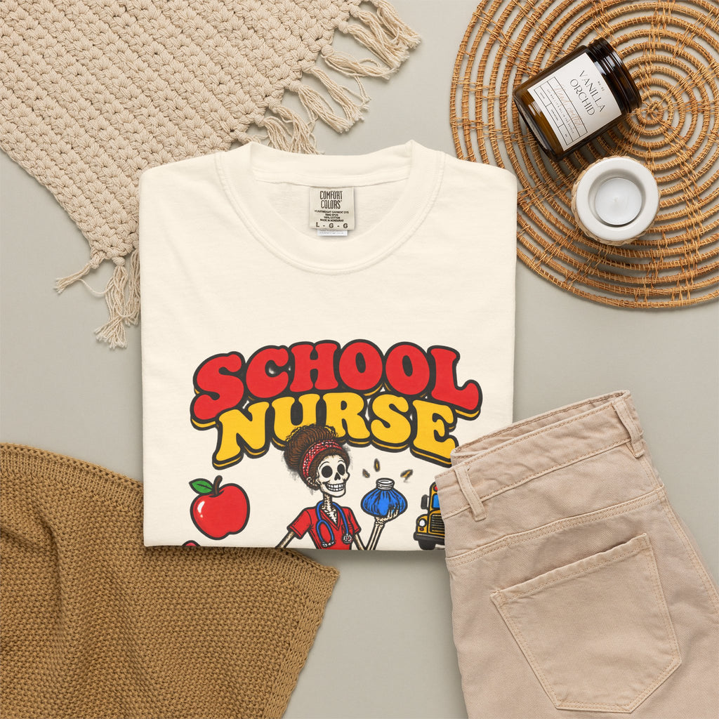 School Nurse Ice Packs Solve Everything Skinny Skeleton Comfort Colors T-Shirt