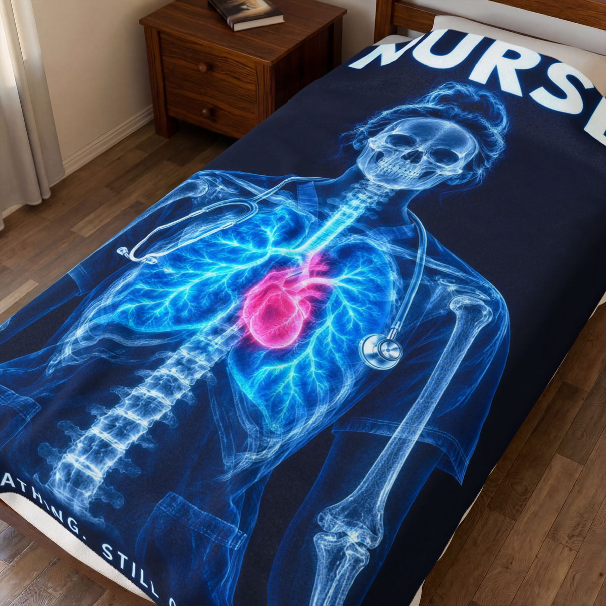 Nurse X-Ray Still Breathing Still Caring Velveteen Plush Blanket
