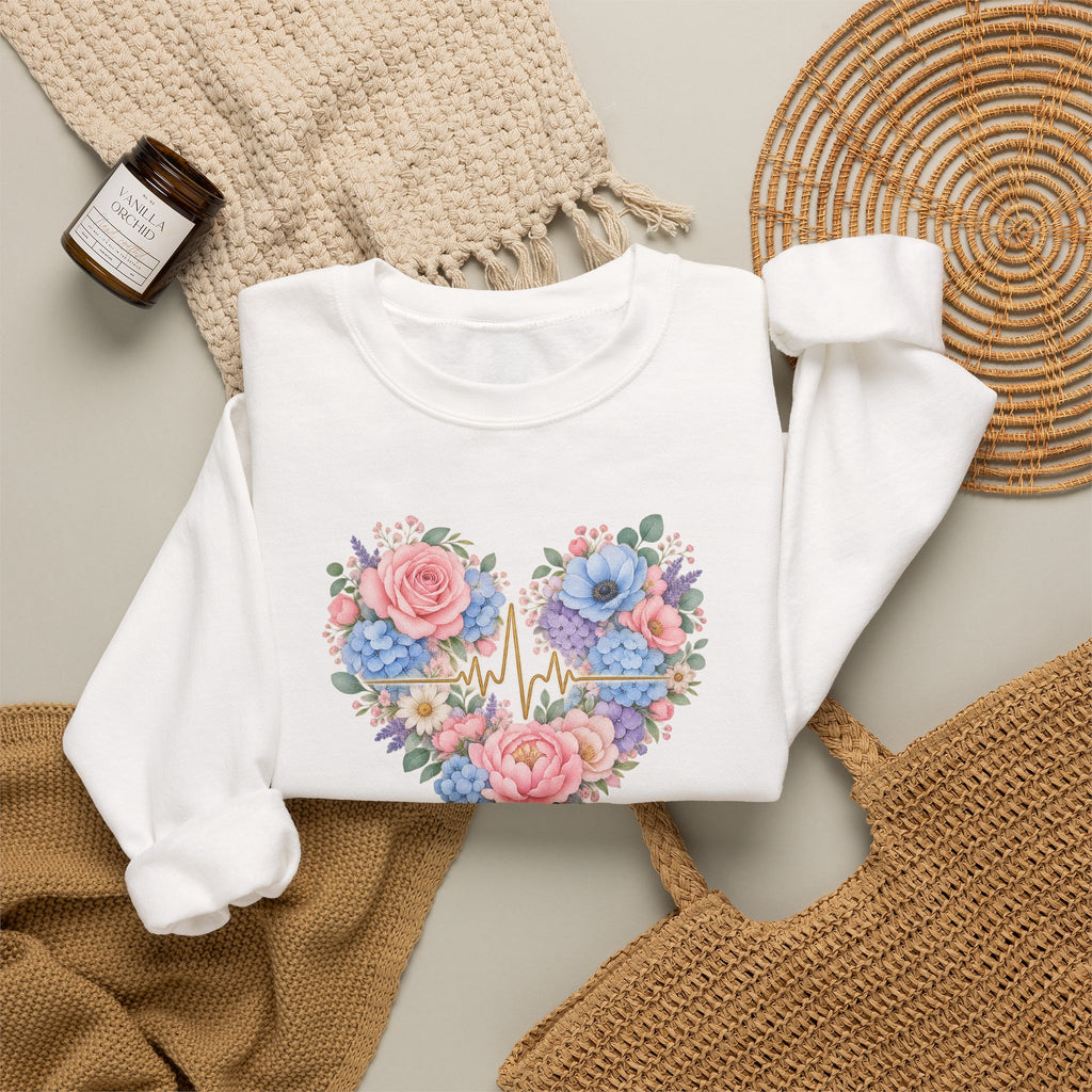 Watercolor Heart EKG Nurse Crewneck Sweatshirt