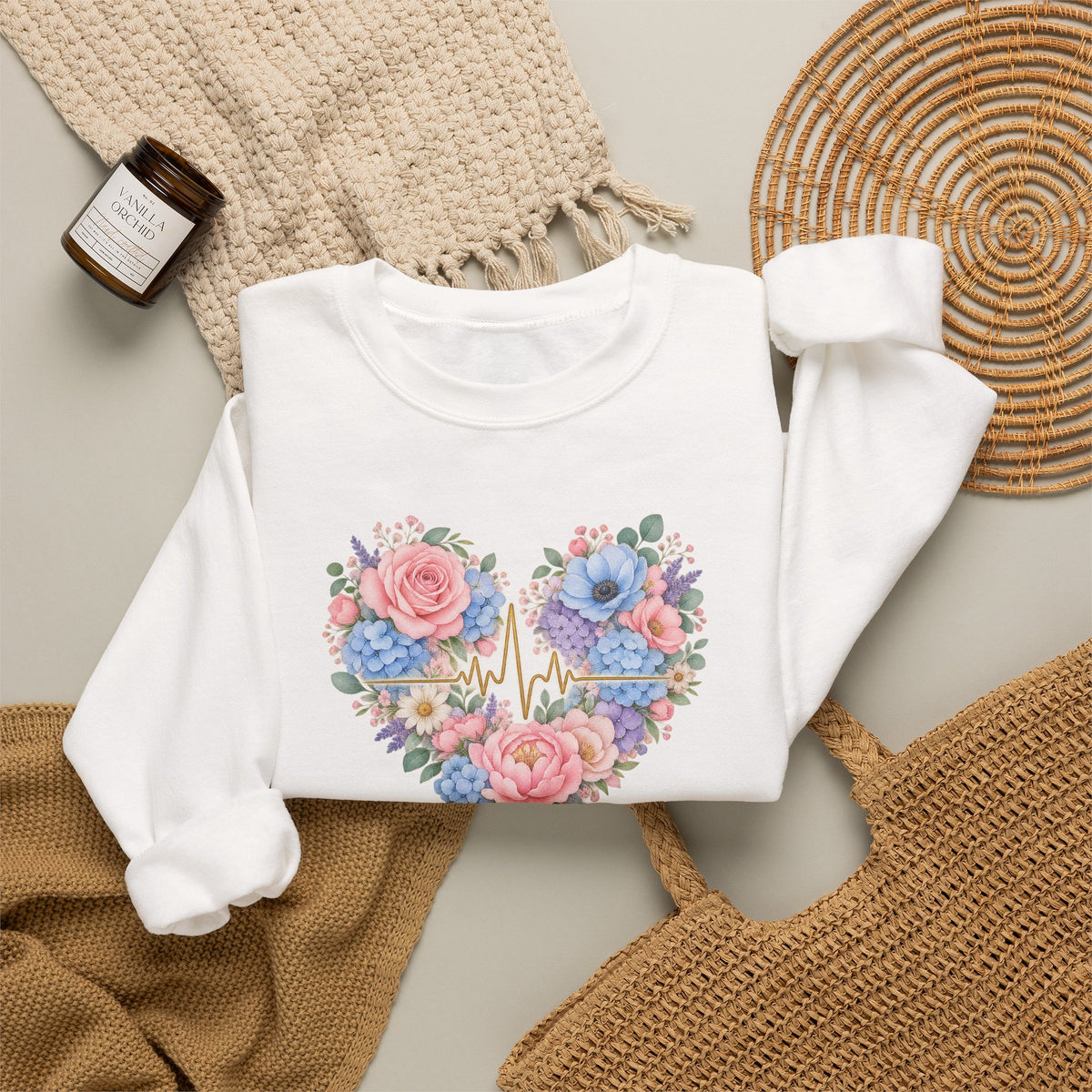 Watercolor Heart EKG Nurse Crewneck Sweatshirt