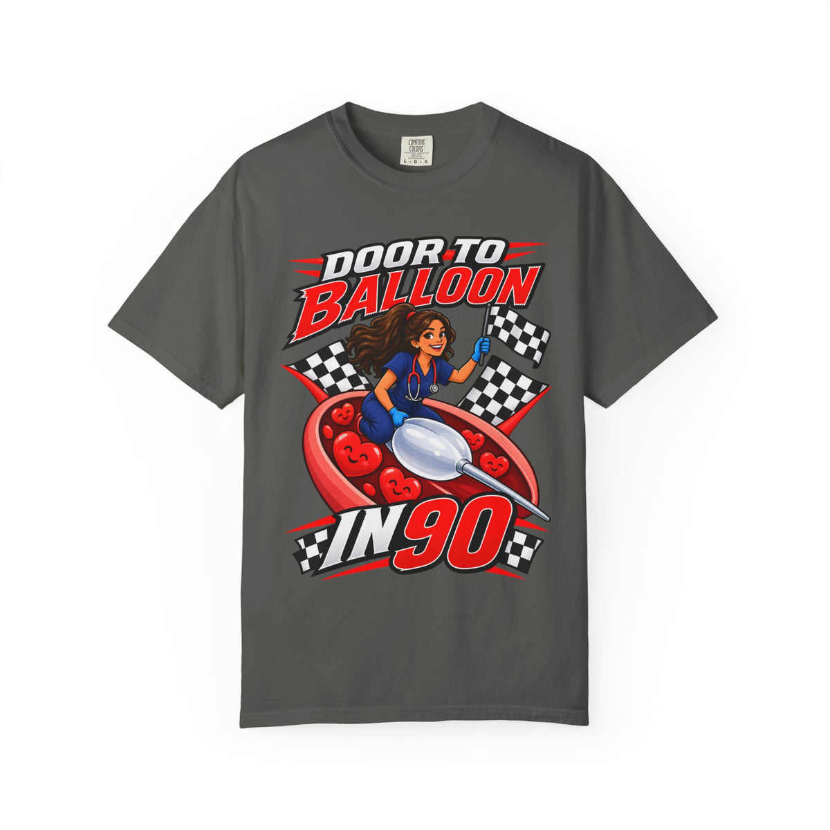 Door to Balloon in 90 Cardiac Nurse Tee (Long Waves)