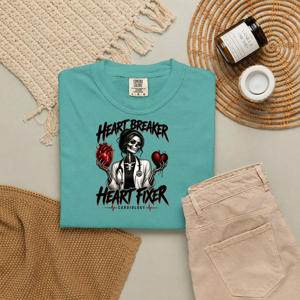Heart Breaker Heart Fixer Cardiology Skeleton Doctor Comfort Colors T-Shirt folded