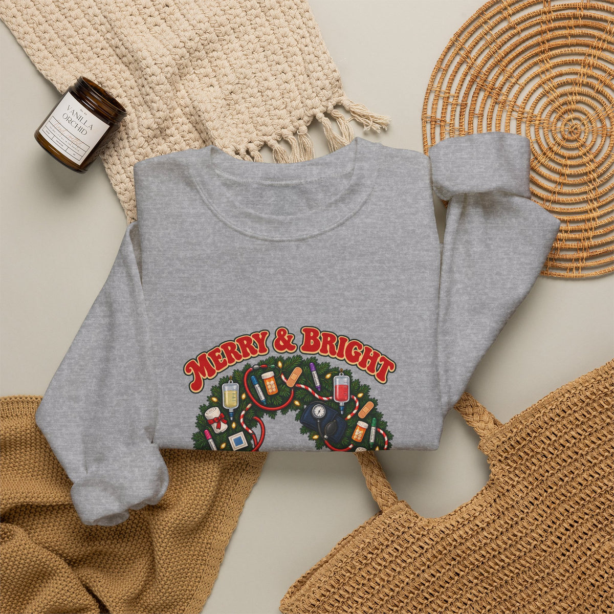 Merry & Bright and Fully Charted Christmas Nurse Crewneck Sweatshirt