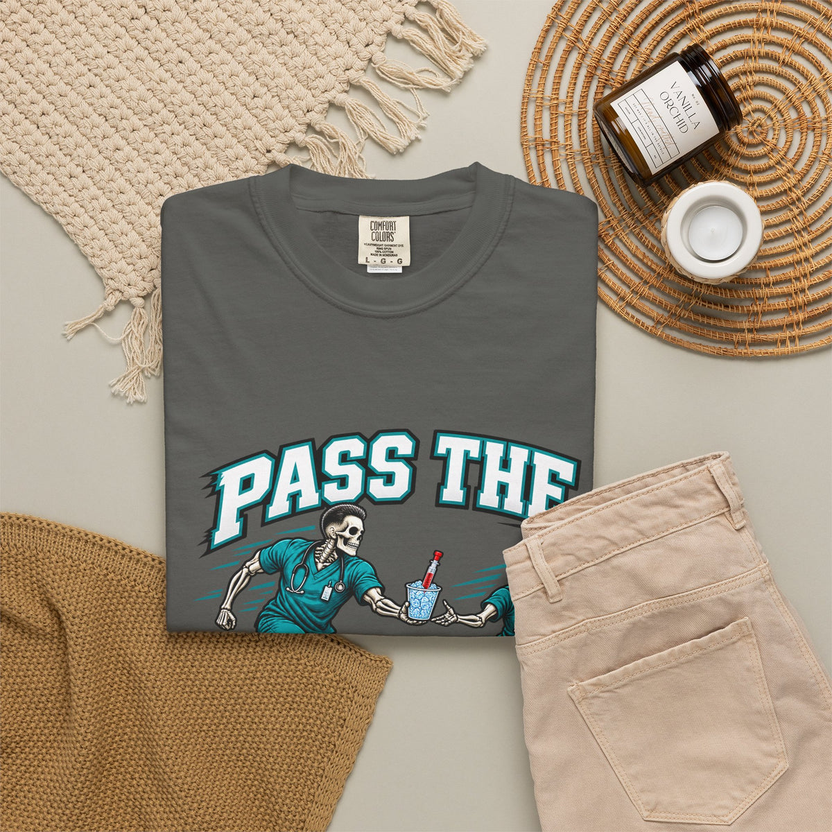 Pass the Blood Gas Male Skeleton Respiratory Therapist Comfort Colors T-Shirt
