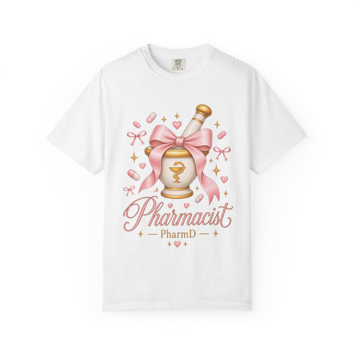 Coquette Pink Bow Mortar and Pestle Pharmacist PharmD Comfort Colors T-Shirt