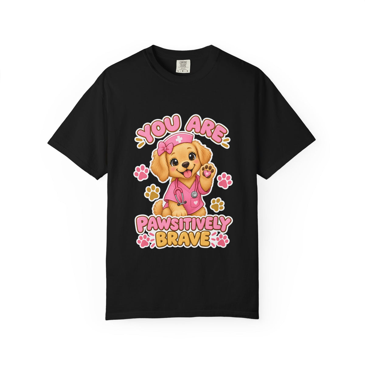 You Are Pawsitively Brave Puppy Peds Nurse Pink Comfort Colors T-Shirt