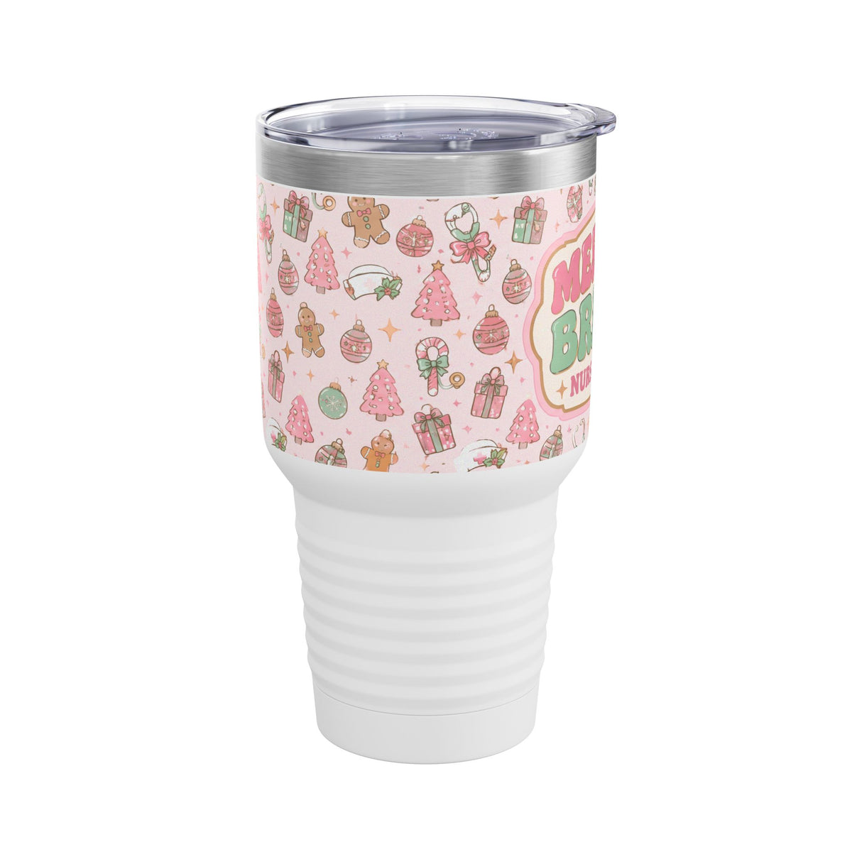 Merry and Bright Nurse Mode Pink Christmas 30oz Tundra Tumbler