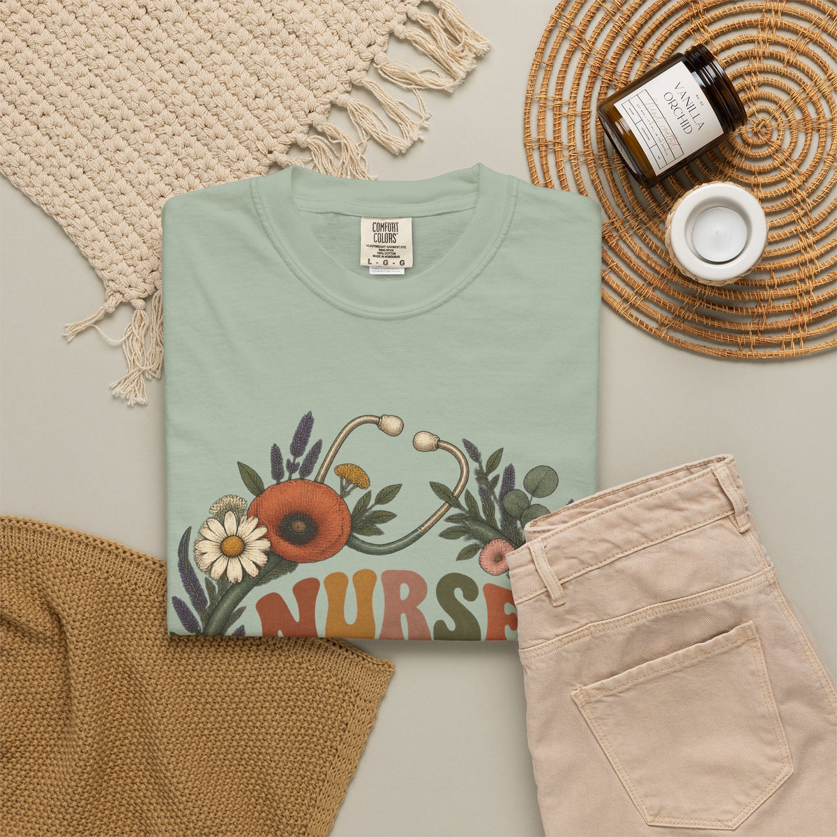 Boho Wildflower Stethoscope Nurse Life Comfort Colors T-Shirt
