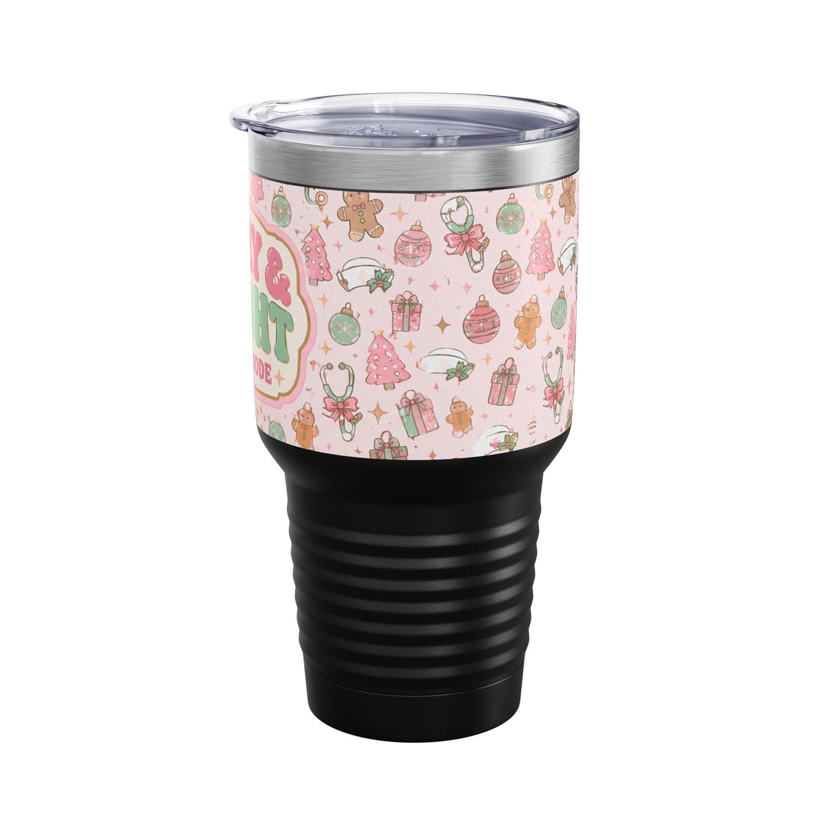 Merry and Bright Nurse Mode Pink Christmas 30oz Tundra Tumbler