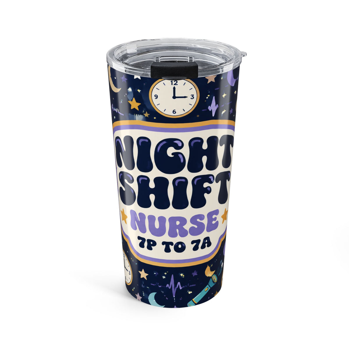 Night Shift Nurse 7P to 7A Owl and Moon 20oz Skinny Tumbler