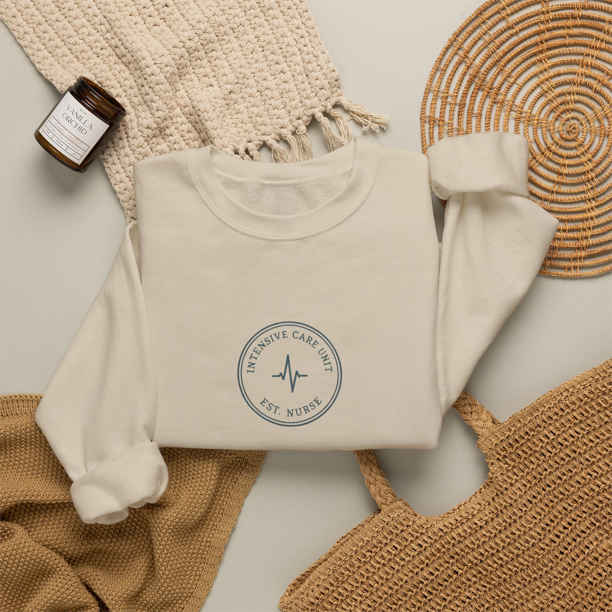 ICU Nurse Minimal Vintage Badge Intensive Care Unit Crewneck Sweatshirt