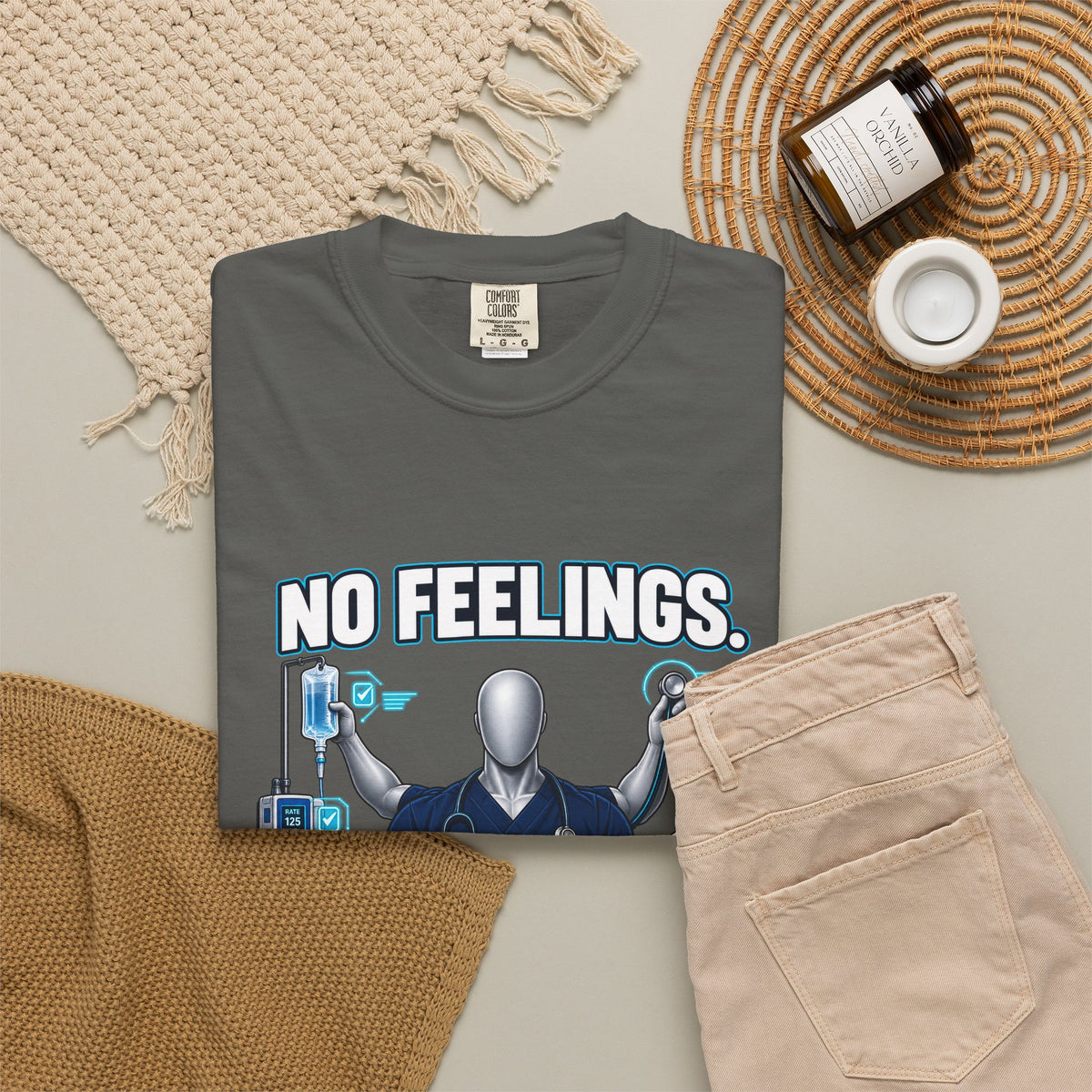 No Feelings Just Vitals Multitasking Male Nurse Comfort Colors T-Shirt