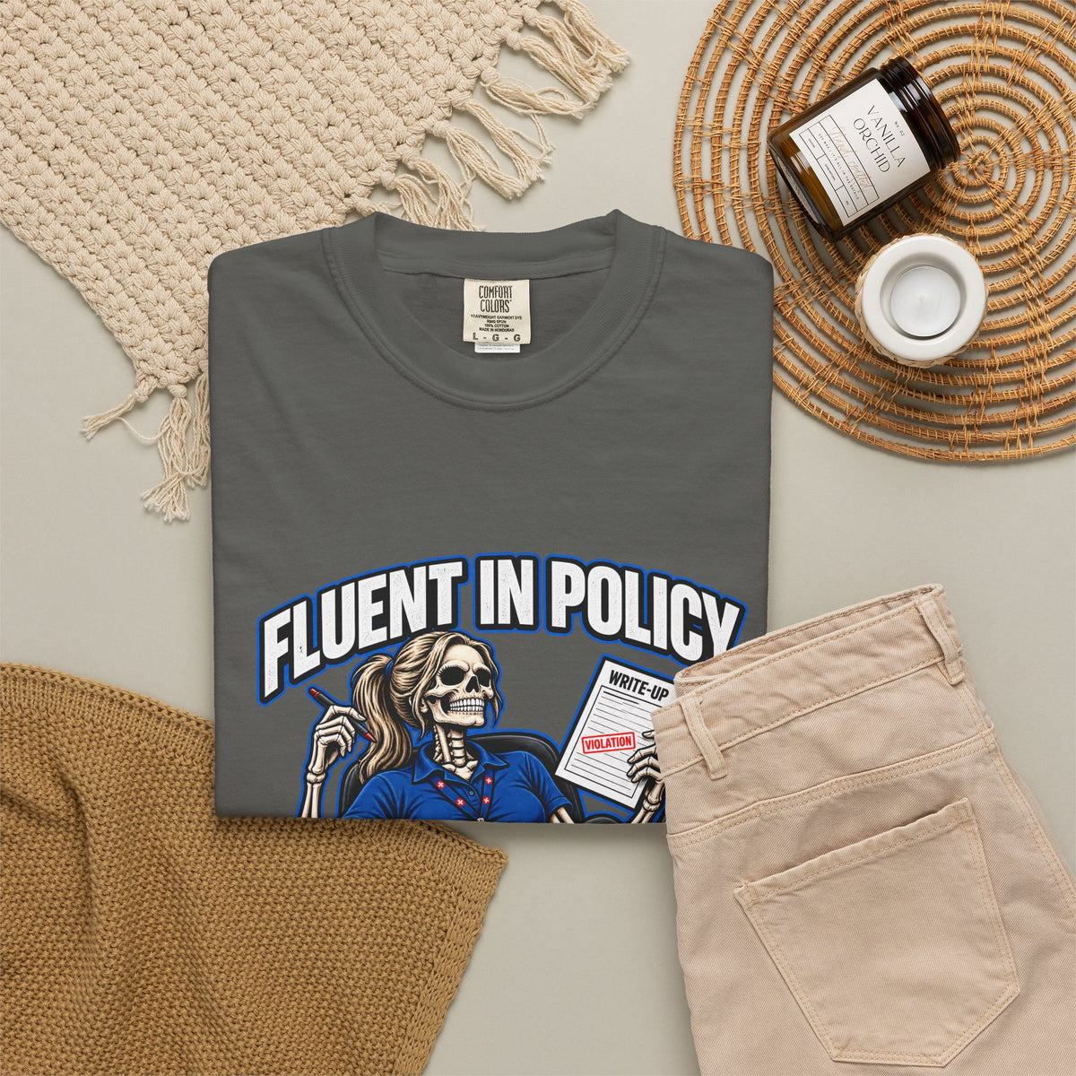Fluent in Policy Sarcasm and Write-Ups Skeleton Nurse Manager Comfort Colors T-Shirt