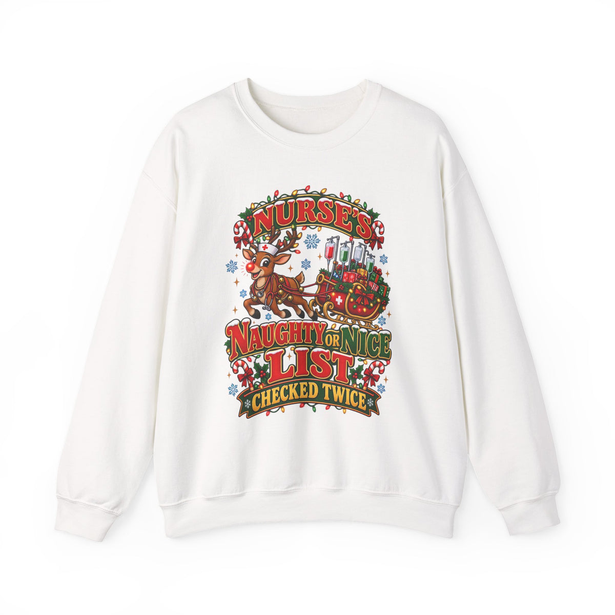 Naughty or Nice List Checked Twice Christmas Nurse Crewneck Sweatshirt