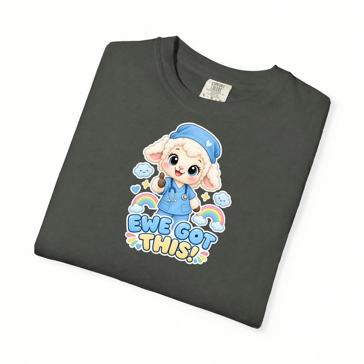 Ewe Got This Lamb Peds Nurse Blue Comfort Colors T-Shirt folded