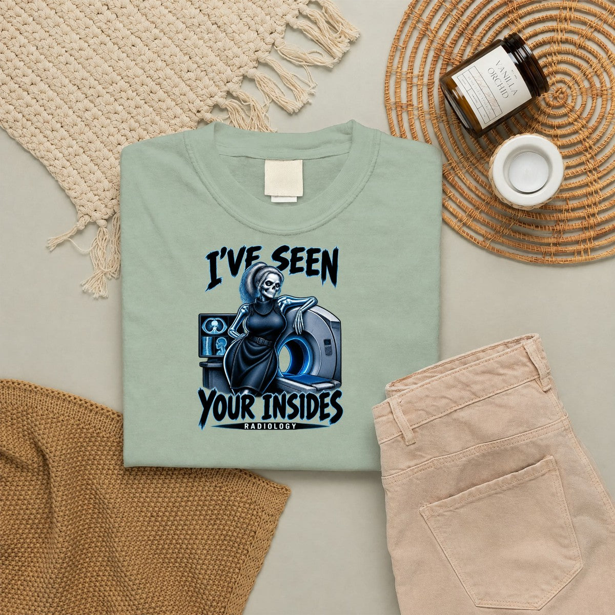 I've Seen Your Insides Radiology Skeleton Rad Tech Comfort Colors T-Shirt folded