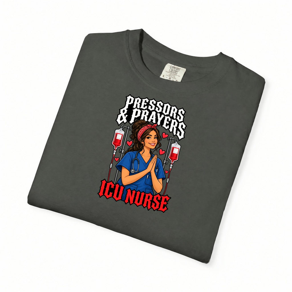 Pressors and Prayers ICU Nurse Tee (Long Waves)