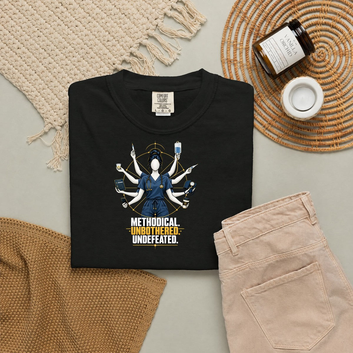 Methodical Unbothered Undefeated Multitasking Nurse Comfort Colors T-Shirt folded