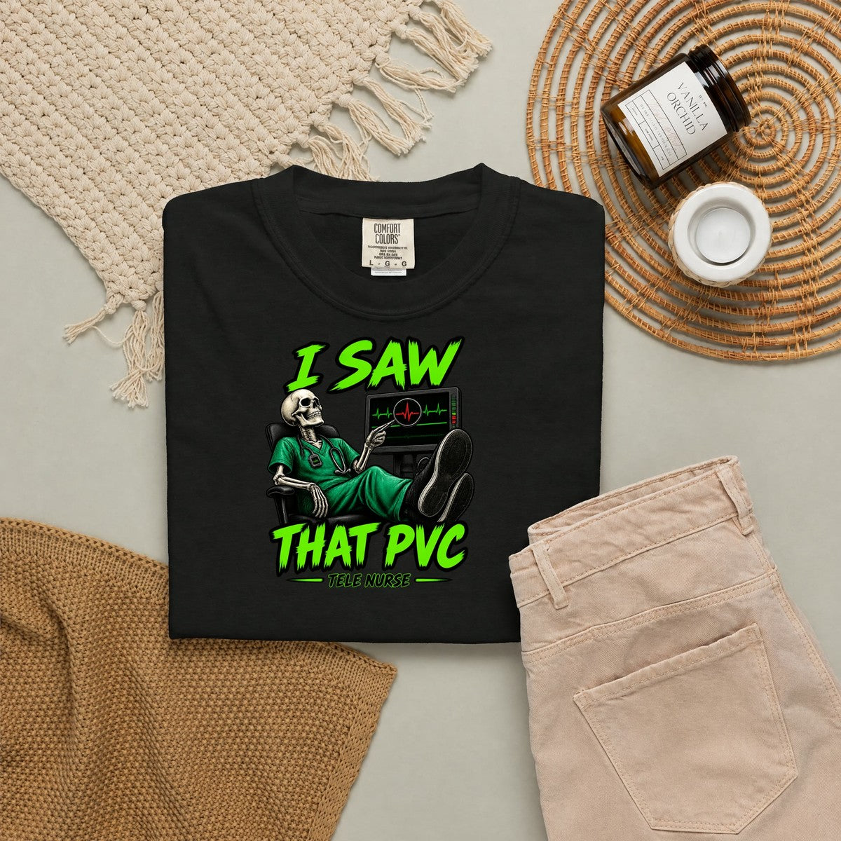I Saw That PVC Skeleton Tele Nurse Comfort Colors T-Shirt folded