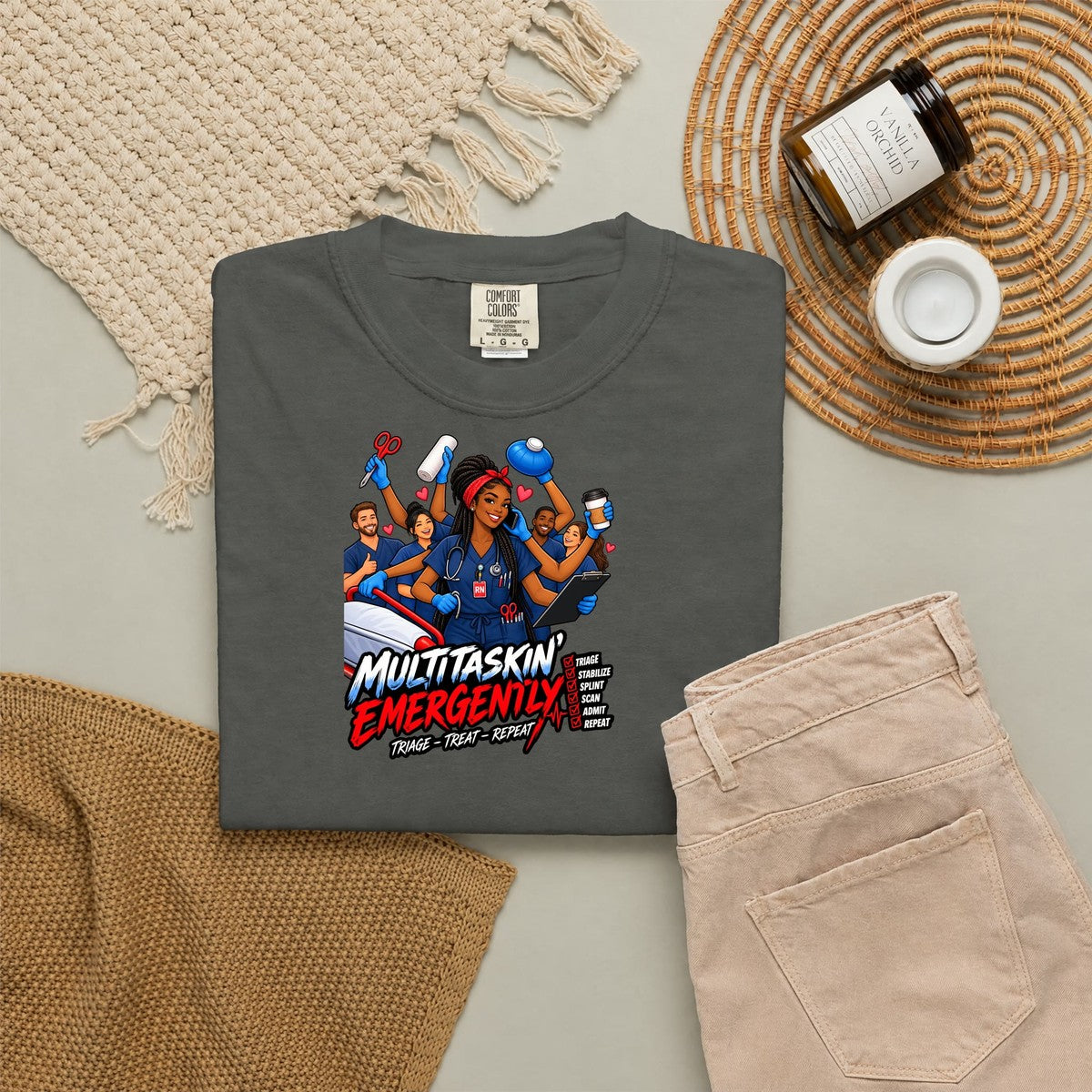 Multitaskin' Emergently ER Nurse Tee (Box Braids)