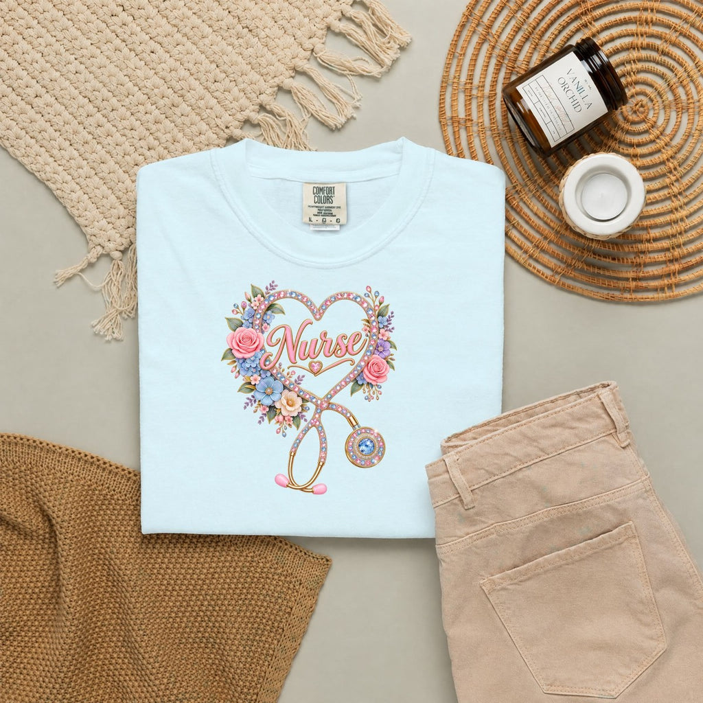 Rhinestone Stethoscope Heart Nurse Tee