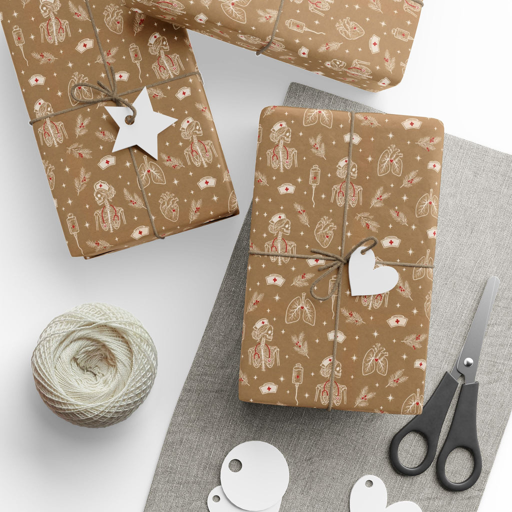 Skeleton Nurse Anatomy Kraft Christmas Wrapping Paper