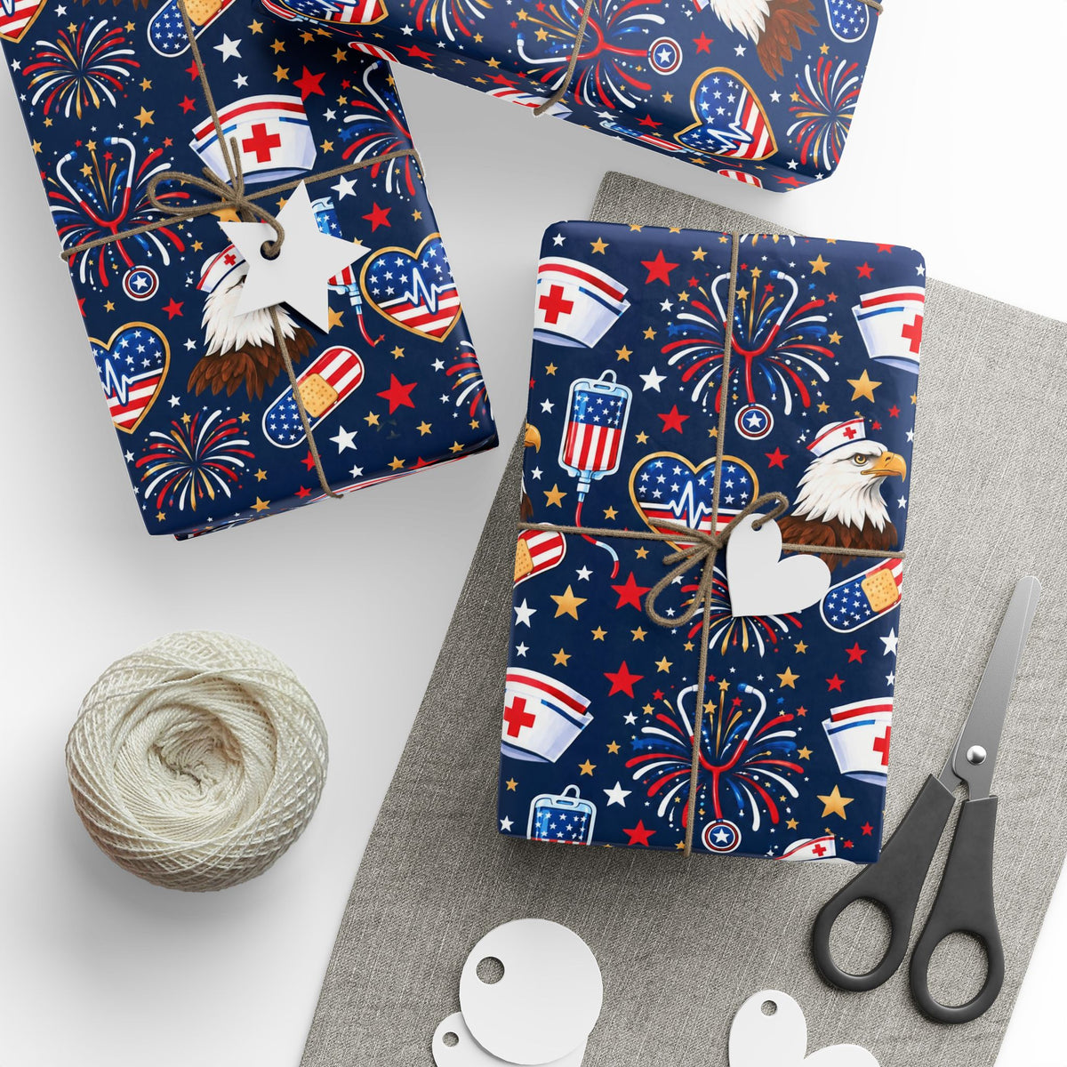 Fourth of July Nurse Wrapping Paper Patriotic Stethoscope