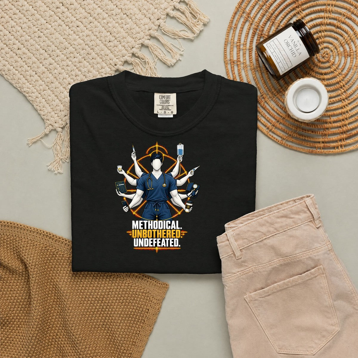 Methodical Unbothered Undefeated Multitasking Male Nurse Comfort Colors T-Shirt folded