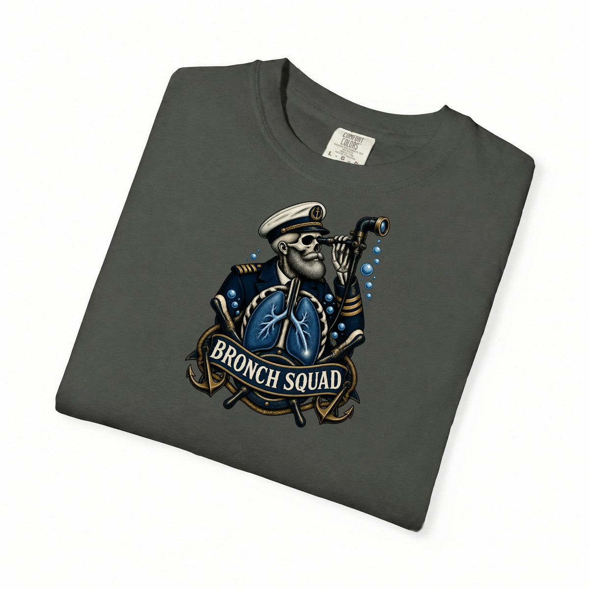 Bronch Squad Skeleton Respiratory Therapist Comfort Colors T-Shirt folded