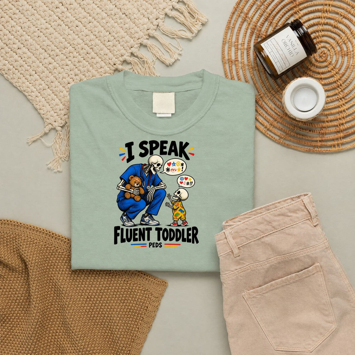 I Speak Fluent Toddler Skeleton Peds Nurse Comfort Colors T-Shirt folded