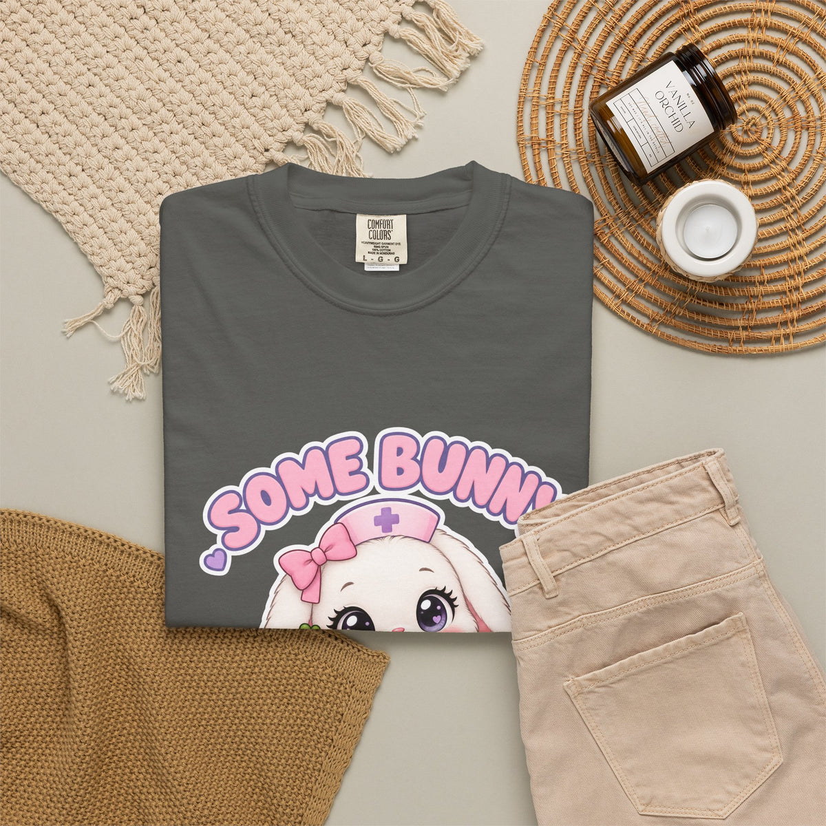 Some Bunny Cares About You Bunny Peds Nurse Pink Comfort Colors T-Shirt