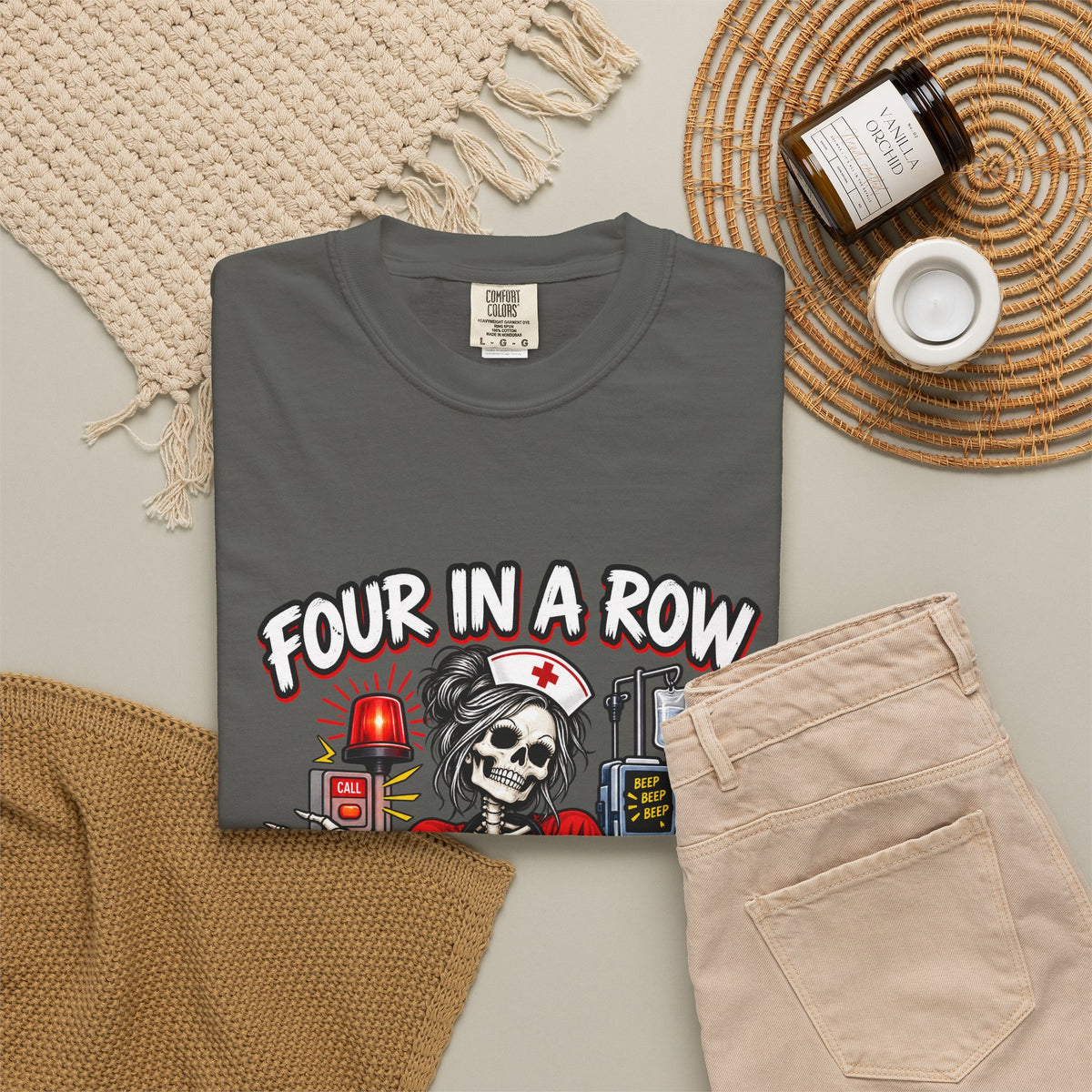Four in a Row It Is What It Is Skeleton Nurse Comfort Colors T-Shirt