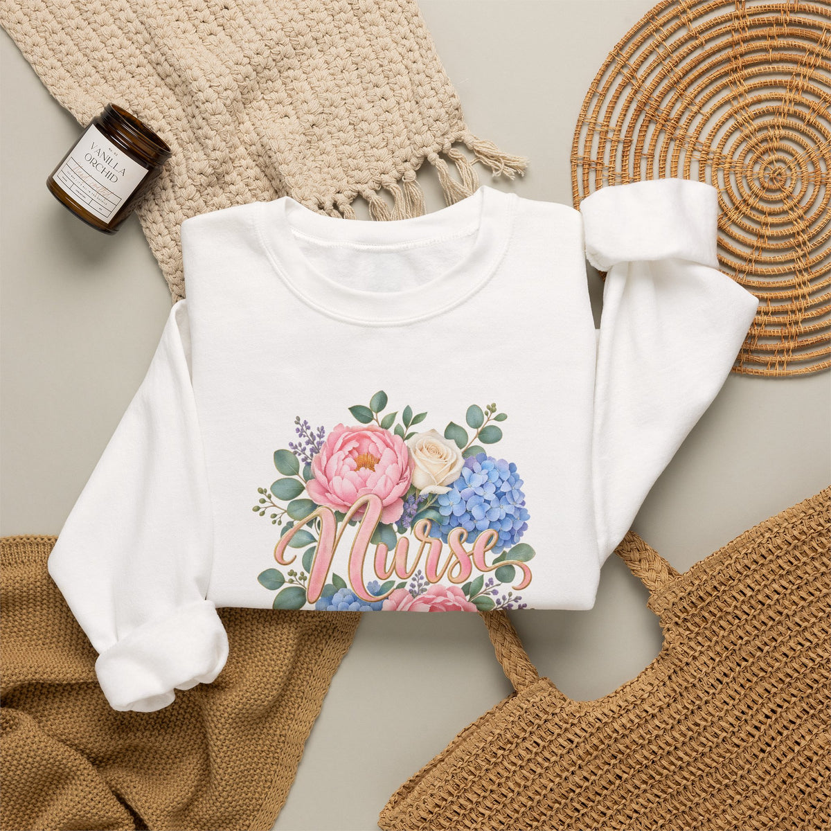 Peony and Hydrangea Nurse Crewneck Sweatshirt