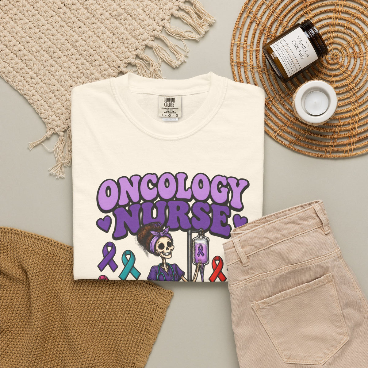 Oncology Nurse Hope in Every Bag Skinny Skeleton Comfort Colors T-Shirt