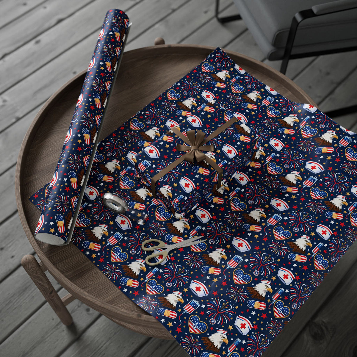 Fourth of July Nurse Wrapping Paper Patriotic Stethoscope