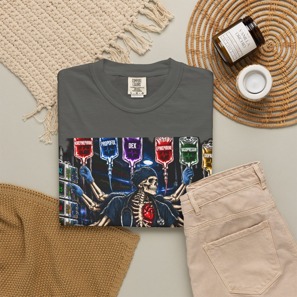Multitaskin' Critically Same Drips Different Shift Skeleton ICU Nurse Comfort Colors T-Shirt