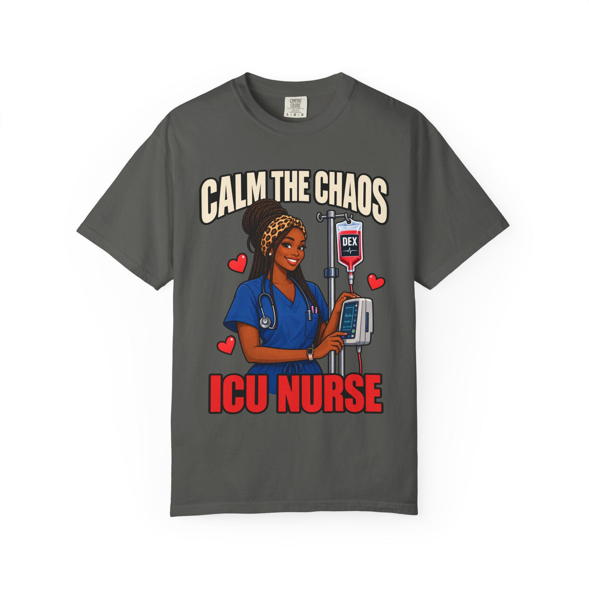 Calm the Chaos Dex ICU Nurse Tee (Box Braids)